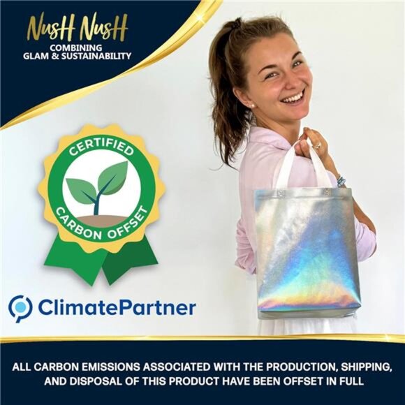 Iridescent Gift Bags Medium Size – Set of 12 Holographic Reusable Gift Bags - Picture 3 of 7